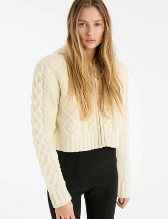 ROTATE Birger Christensen Knit Cable Zip Cardigan - Cream - L