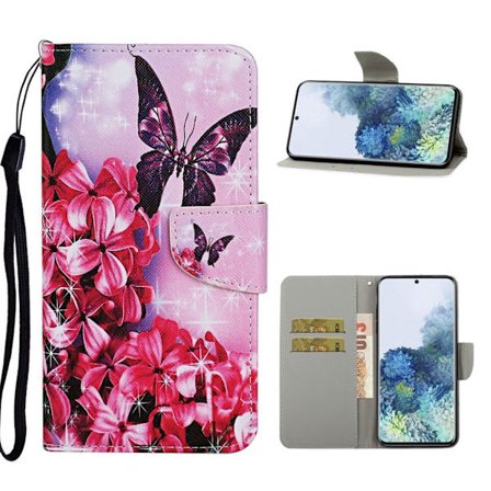 Wonderland Samsung Galaxy S21 Plus 5G flip kuoret - Punainen Kukka