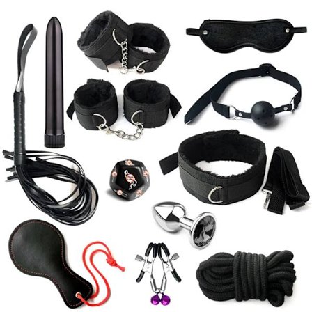 10~12 stk./sett BDSM Bondage Håndjern Pisk Bind for øynene Sexy Leker for Par Verktøysett Sexyshop Erotisk Tilbehør Sex Restriksjon Sett
