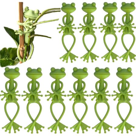 Frø Plantestøtte Sød Frø Blomsterpotte Planteklatrestøtte med Clips Grønne Frø Plantestøtter til Opretvoksende Planter 10 stk