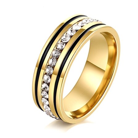 Rostfritt stål ring guldpläterad CZ