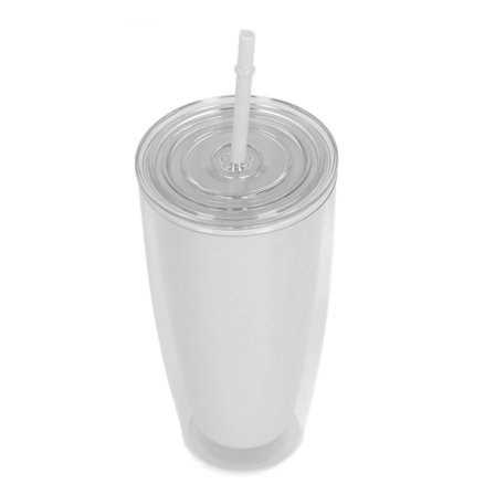 Dubbelväggig mugg med lock och sugrör 750 ml Dubbelväggig mugg med stor kapacitet Vattenflaska med bred öppning Splittersäker Vit