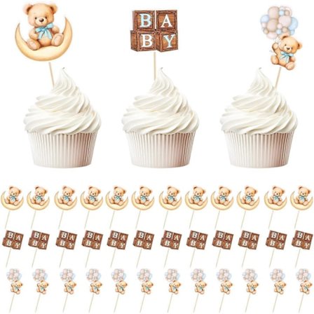 36 st Björn Cupcake Topper Dekorationer, Nallebjörn Tema Baby Shower Söt Bebis