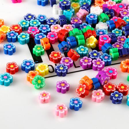 100 St Blompärlor Polymerlera Färg Blandade Diy Blomsterpärlor