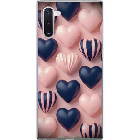 Kompatibelt Mobildeksel til Samsung Galaxy Note10 Myke tredimensjonale hjerter i rosa og marineblå toner i et romantisk mønster