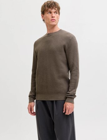 Jack & Jones Jprblubarkley Knit Crew Neck Ch Ln - Brown - XL