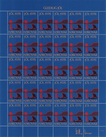 Færøerne - Julemærkeark 1978 - Utakket øvre marginal - Ubrugt eller foldet