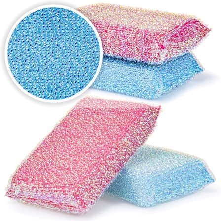 Antibakteriell kökssvamp, 4-pack silverjon-skrubbrar - Luktbeständig & Repfri för disk, kastruller & bänkskivor (Återanvändbar &