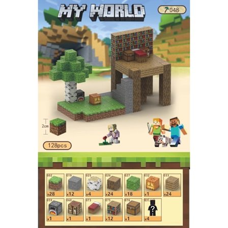 Minecraft byggeklodser, inklusive 128 sekssidede magnetiske legetøj med 4 dukker (Jungle House)