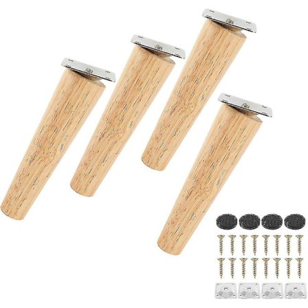 Set med 4 massiva träsoffben, möbelben för fåtölj, nattduksbord, garderob, låda (15 cm, snedställd)