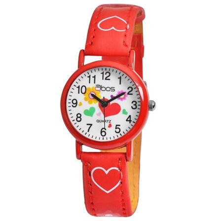 QBOS barnklocka med armband i konstläder - Röd