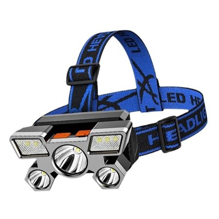 Viiden LED-valaisimen otsalamppu, voimakas valo, erittäin kirkas, ladattava, pitkän kantaman kalastuslamppu, taskulamppu (sininen, 1 kpl)