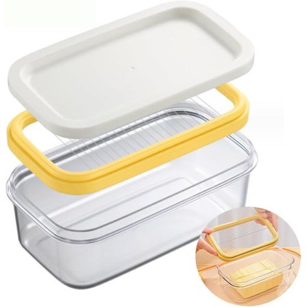 Smørskærer i rustfrit stål, smørskærer, smørskærerbeholder til køleskab, nem skæring af to 4oz smørstænger