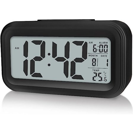 Inomhustemperatur Digital väckarklocka, batteridriven, 12/24h display, lämplig för sovrum, badrum, skrivbord, smart klocka - Svart