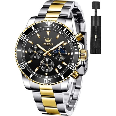 Klassisk herre quartz ur tofarvet rustfrit stål vandtæt lysende ur (sort)