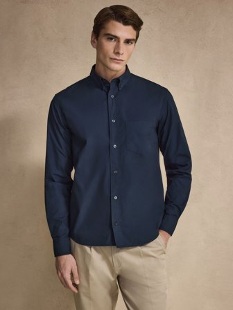 John Henric Men's Chemise Popeline Coupe Décontractée Bleu Marine Size L
