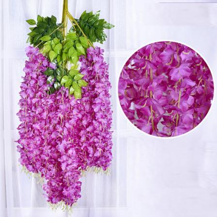 12 krypterte og forlengede Wisteria-simuleringsrørblomster, kunstige bryllupsblomster, innendørs dekorative veggblomster, lilla rød