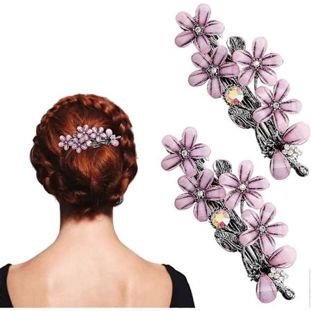 Diamant Hårspännen, 2 st Blom Hårspännen Håraccessoarer för Kvinnor och Flickor, Diamant Blom Hårnålar Hårstyling Tillbehör (Rosa)