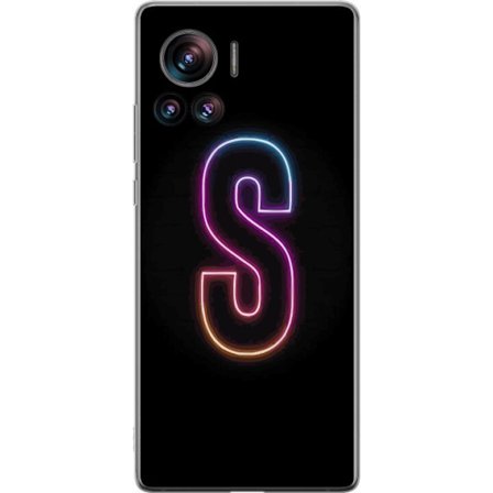 Yhteensopiva Puhelinkuori Motorola Motorola Edge 30 Ultra Neonkirjain S kirkkaissa pinkissä ja sinisissä sävyissä tummaa taustaa vasten, siisti ki