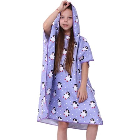 Badeponcho for barn, strandhåndkle, mikrofiber, hurtigtørkende med hette, dusjhåndkle (stil 3)