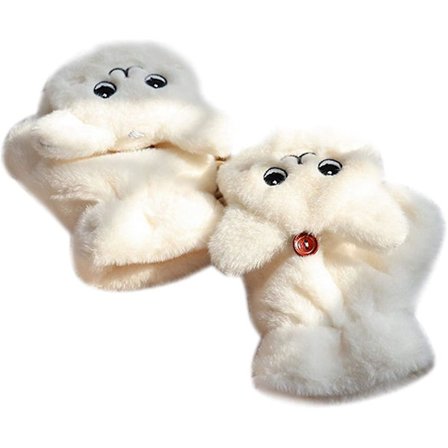 Kvinder Tykke Plys Varme Halvfinger Handsker Sød Kat Konvertible Flip Vanter (2 stk, hvid)