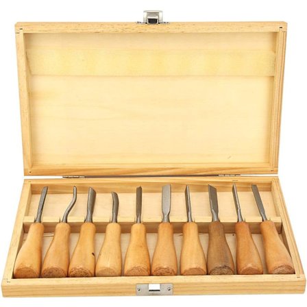 10 stk. treskjæringsverktøysett med høyt hardhetsgrad og treskaft