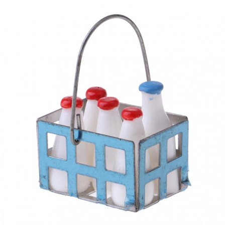 1/12 Dukkehus Miniatyr Melkeflasker Og Metallkurv Deler Dekorasjon