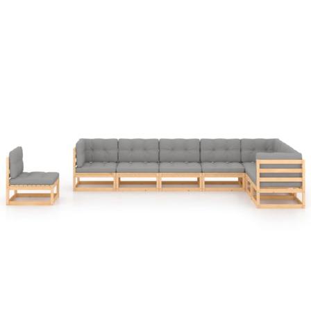 Vidaxl Loungegrupp Med Dynor 8 Delar Massiv Furu Grå