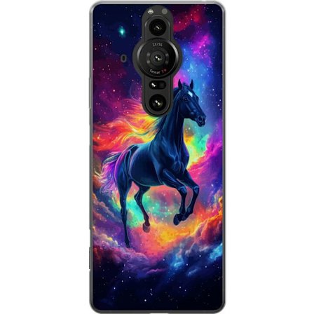 Kompatibelt Mobilskal till Sony Sony Xperia Pro-I Färgstark galaxhäst med regnbågsmane i rymdmiljö, magisk fantasyillustration för barnrum, poste