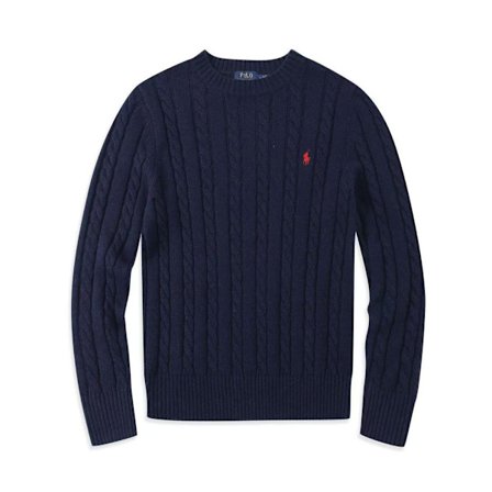 PoloRalph Efterår og vinter rund hals kabelstrikket sweater afslappet uldtrøje Navy Blue/Red Logo