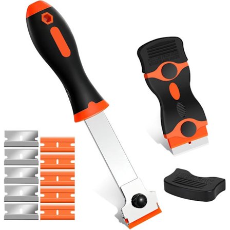 Skrapesett Dobbelthodeskrape + Skrape med langt håndtak 10 Plastskraper + 10 stk Metallblad