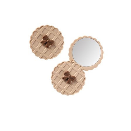 Waffle Pattern Rotating Pocket Mirror - bærbart HD rundt makeupspejl, kompakt rejse håndspejl Beige