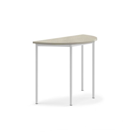 Tisch SONITUS, halbrund, 1200x600x900 mm, Linoleum hellgrau, weiß