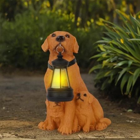 Utendørsfigur Harpiks Skulptur Hengende Solcelledrevet Labrador Hund Lampe for Dekorasjon Gård Uteplass Balkong Plen Ornament Kunstdekor,[CO]