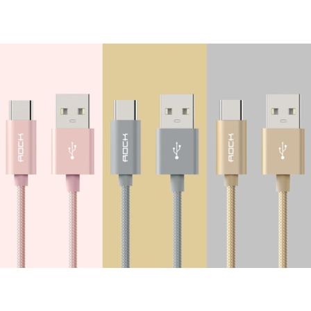 ROCK Nylon USB-C kabel 0,25m Gold one size