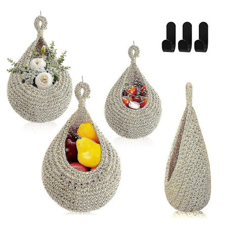 Handvävd Boho Vägg Hängande Korg För Frukt Grönsaker Hängande Korgar Förvaring Organizer Dekorativ Hängande Vägg Korg