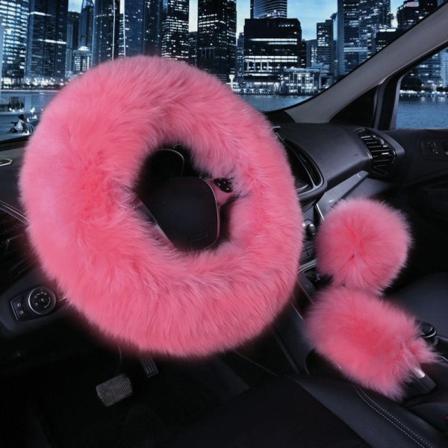 3 kpl turkis ohjauspyörän cover Real Sheepskin Auto Set pink Dia 37-38cm
