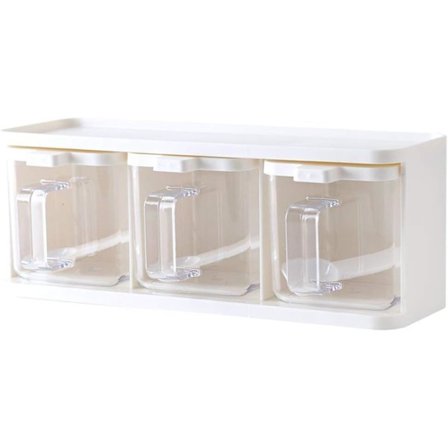 Kryddlådor, 3 fack Kryddförvaringslåda med sked, Transparent Kryddförvaringsbehållare, Kök Salt Socker Kryddställ Burk Förvaring