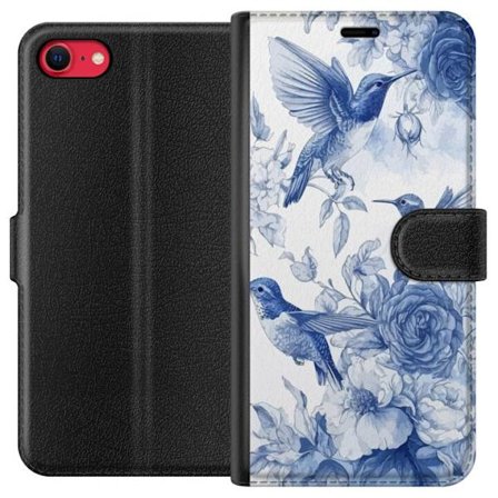 Kompatibelt Plånboksfodral till Apple Apple iPhone SE (2022) Fåglar och blommor blå romantiskt mönster