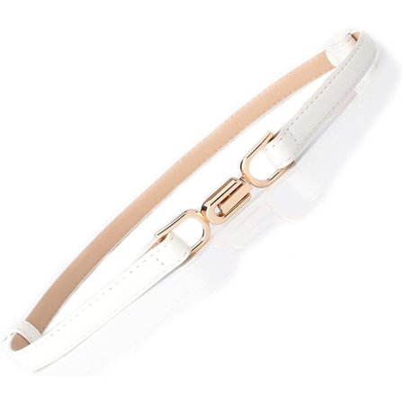 Kvinnors konstläder smala bälte smala PU läder justerbar smal tunn bälte med metallspänne Kvinnors denimklänning smal bälte (vit)
