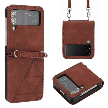 Skal Kompatibelt Med Samsung Galaxy Z Flip 4, Hård PC-ram + Stötsäkert PU-läderskydd Med Crossbody-snodd