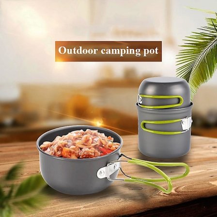Utomhusvandring Camping Set 1-2 personer Bärbar matlagningsservis Picknickgrytor Skålar med servis Gasspis