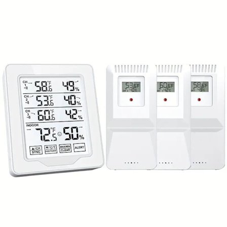 3-i-1 Trådløs Digital Termometer og Hygrometer – Stor Skærm, Inde/Ude Temperatur & Alarm