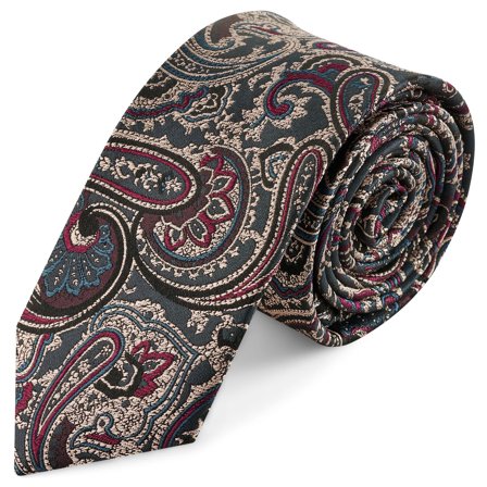 Zijden stropdas met donkerblauw en donkergroen paisleymotief | 6 cm voor mannen - Smalle stropdassen