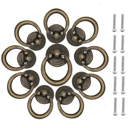10 stk. Retro Ring Skuffegreb, Antik Skuffe Ring Håndtag, Antik Skuffe Ring Træk Håndtag med Skruer, Vintage Skuffegreb til Møbler Skab Pu