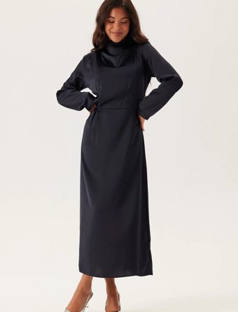 Bubbleroom Satin High Collar Midi Dress - Navy - XS