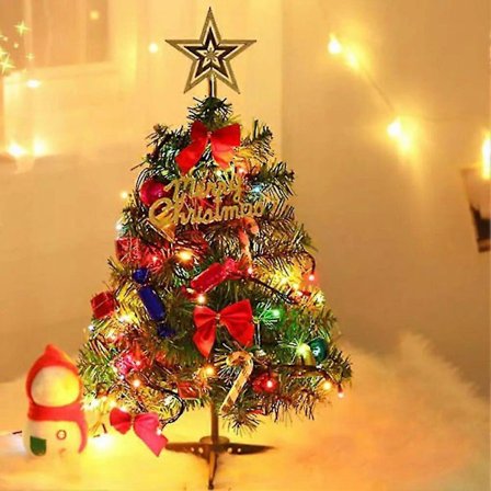 30 cm kunstig juletre for bordplate med LED-lys, juletre med pynt, gaver, festivalutstyr til hjemmet