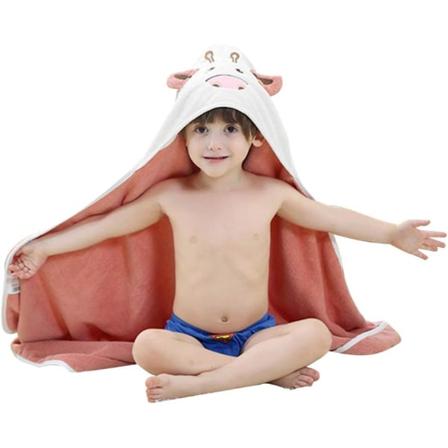 Brown Cow Toddler Hooded Towel for Bath & Beach, Suitable for Baby Kids, Soft Absorbent 100% Cotton with Animal Face Hood, 35 x 35 inches Large Size 
