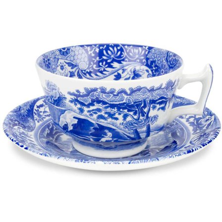 Spode Blue Italian Tekopp og Fat 20 cl' - 'Blå og hvit