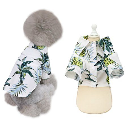 Hundskjorta Hawaii Puppy Kläder, Lövtryckt Krage Väst Sommar T-shirt Husdjur Kläder för Pojke Flicka Hundar Katter (Vit)